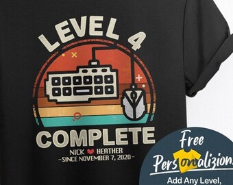 4th Anniversary Gift, Retro Video Game Shirt, Funny 4 Year Anniversary Gift For Husband wife, Gamer Husband Gift, Level 4 Complete