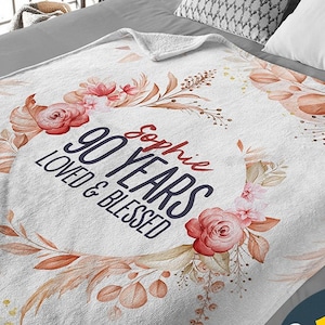 90 Years Loved blessed Personalized Grandma Blanket, 90th Birthday Gift Ideas For Grandma, Custom Gifts for Great Grandma Gift