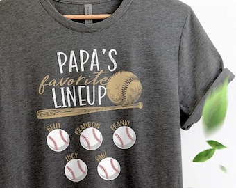 Custom Baseball Papa Shirt With Grandkids' Names, Papa's Favorite Lineup, Papa Baseball Coach, Pawpaw, PopPop Team Shirt
