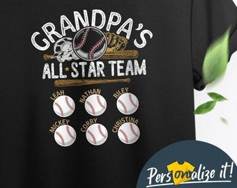 Personalized Baseball Grandpa Shirt With Grandkids Names - Custom Baseball Gifts For Dad Grandpa Birthday Gift For Grandpa Shirt - All Star