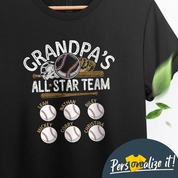 Personalized Baseball Grandpa Shirt With Grandkids Names - Custom Baseball Gifts For Dad Grandpa Birthday Gift For Grandpa Shirt - All Star