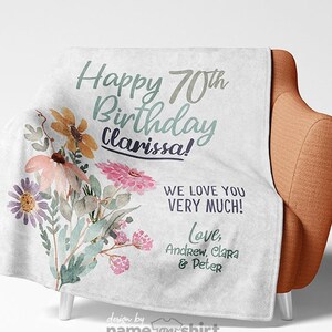 70th Birthday Blanket For Her, 70 Year Old Birthday Gifts for Women, Personalized Blanket For Mom Great Grandma, or Custom Any Age