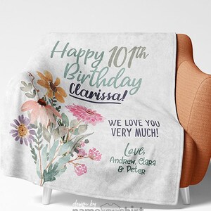 101th Birthday Blanket For Her, 101 Year Old Birthday Gifts for Women, Personalized Blanket For Mom Great Grandma, or Custom Any Age