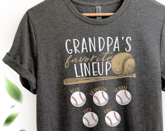 Custom Baseball Grandpa Shirt With Grandkids' Names, Grandpa's Favorite Lineup, Grandpa Baseball Coach, Papa, PopPop Team Shirt