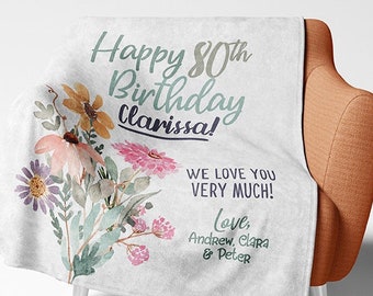 80th Birthday Blanket For Her, 80 Year Old Birthday Gifts for Women, Personalized Blanket For Mom Great Grandma, or Custom Any Age