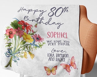 80th Birthday Blanket For Her, 80 Year Old Birthday Gifts for Women, Personalized Blanket For Mom Great Grandma, or Custom Any Age