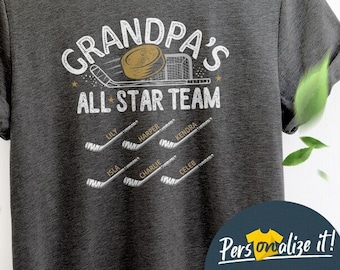 Personalized Hockey Grandpa Shirt With Grandkids Names - Custom Hockey Gifts For Dad Grandpa Birthday Gift For Grandpa Shirt - All Star