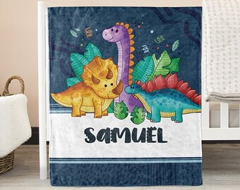 Baby Boy Dinosaur Blanket - Personalized Custom Name blanket - Small Medium and Large - Cute Kids Dinosaur Birthday Gifts Theme Party