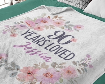 90th Birthday Gift, 90 Years Loved Personalized Blanket, Gift Ideas For Grandma, Custom Gifts for Great Grandma 70th 80th 100th