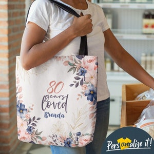 80 Years Loved Personalized Tote Bag, Grandma Tote Bag, 80th Birthday Tote Bag Gift Ideas For Grandma, Gift for 80 Years Old, 80 yrs Blessed