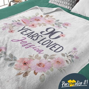 90th Birthday Gift, 90 Years Loved Personalized Blanket, Gift Ideas For Grandma, Custom Gifts for Great Grandma 70th 80th 100th