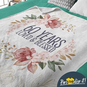 60 Years Loved blessed Personalized Grandma Blanket, 60th Birthday Gift Ideas For Grandma, Custom Gifts for Great Grandma Gift