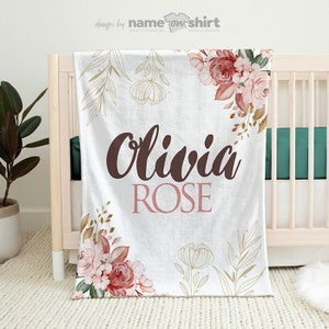 Floral Rose Name Blanket - Personalized Girl Baby Blanket - Custom Baby Shower Gift - Newborn Gift - New Parents Gift - First Time Mom Gift