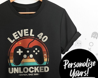 40th Birthday Shirt, 40 Year Old Birthday, Retro Video Game Shirt, Gamer Birthday Shirt, Level 40 Unlocked, Gamer Birthday Husband Brother