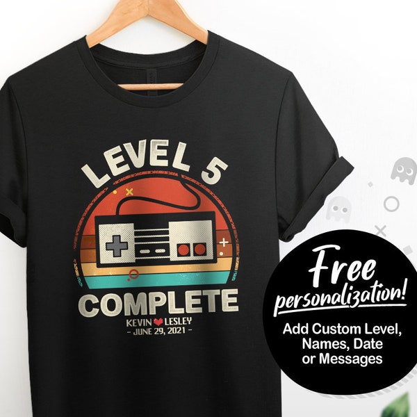 5th Anniversary Gift, Retro Video Game Shirt, Funny 5 Year Anniversary Gift For Husband wife, Gamer Husband Gift, Level 5 Complete - NT