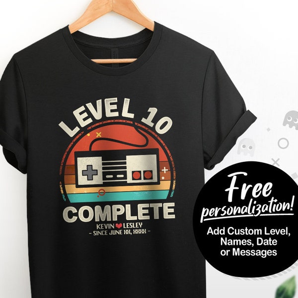 10th Anniversary Gift, Retro Video Game Shirt, Funny 10 Year Anniversary Gift For Husband wife, Gamer Husband Gift, Level 10 Complete, NT