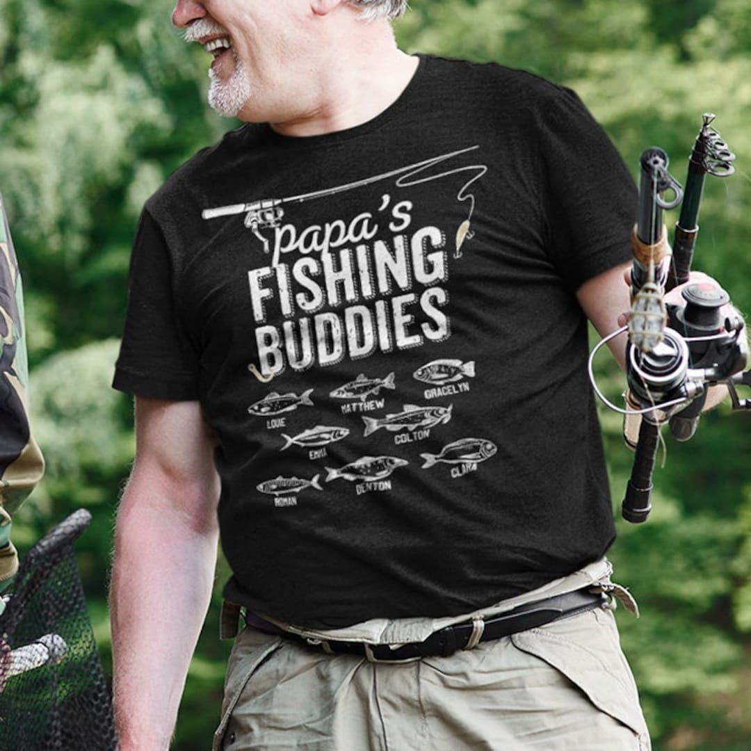 Custom Papa Fishing Shirt, With Grandkids Names, Papa Fishing Buddy,  Fathers Day Fisherman Shirt, Personalized Grandpa Shirt 