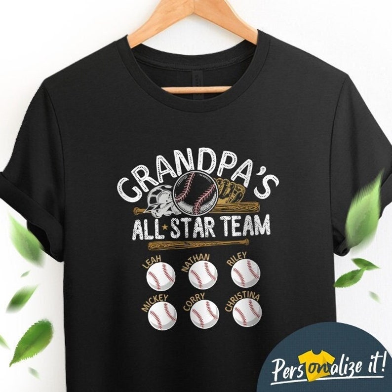 Personalized Baseball Grandpa Shirt With Grandkids Names Custom Baseball Gifts For Dad Grandpa Birthday Gift For Grandpa Shirt All Star image 1