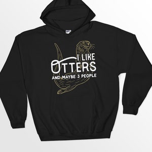 May include: Black hooded sweatshirt with a graphic of an otter and the text "I like otters and maybe 3 people".