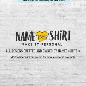 May include: A yellow graphic with the text "NAME on SHIRT" and the words "MAKE IT PERSONAL" below. The graphic also includes a yellow t-shirt with the word "on" inside. The text below the graphic reads "ALL DESIGNS CREATED AND OWNED BY NAMEONSHIRT &copy; VISIT nameonshirt.etsy.com for more awesome products."