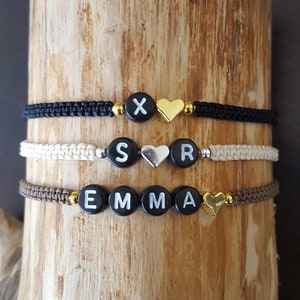 Initialenarmband - Namensarmband - personalisiert - Makramee Armband - Freundschaftsarmband - Herz - Liebe - Buchstaben Armband - JGA