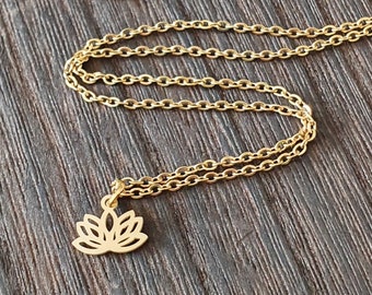 Edelstahlkette Lotusblüte - Anhänger Lotus - Lotusblume - minimalistische Kette - Layering - Halskette mit Blume - Yoga Schmuck