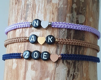 Initialenarmband Edelstahl - Namensarmband - personalisiert - Makramee Armband - Freundschaftsarmband - Herz - Liebe - Buchstaben Armband