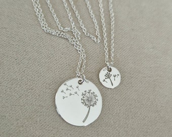 Kettingset moeder dochter paardenbloem 925 sterling zilver | Paardebloem ketting | minimalistische ketting | Gelaagdheid | Moeder dochter ketting