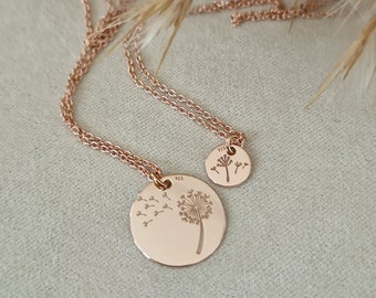 Kettingset moeder dochter paardenbloem 925 zilver roségoud | Paardebloem ketting | minimalistische ketting | Gelaagdheid | Moeder dochter ketting