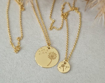 Necklace set mother daughter dandelion 925 silver gold plated | Dandelion necklace | minimalist necklace | Layering | Mother daughter necklace