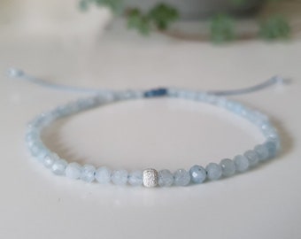 Zartes Aquamarin Armband mit 925 Silber Perle - Edelsteinarmband - Edelsteine - boho - Hochzeit - Geschenk - Gemstones - minimalistisch