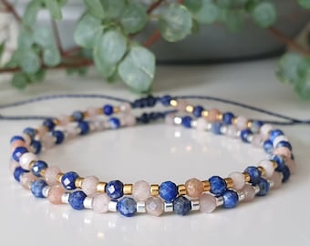 Sunstone & Lapislazuli Armband - 925er Sterling Silber - 24K vergoldet - zartes Edelsteinarmband - Edelsteine - boho - Hochzeit - Gemstones