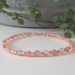 Sunstone bracelet with 925 silver beads - Sunstone jewelry - Sunstone - gemstone bracelet - boho - bohemian jewelry - Gemstones