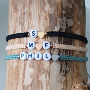 Initialenarmband Edelstahl - Namensarmband - personalisiert - Makramee Armband - Freundschaftsarmband - Herz - Liebe - Buchstaben Armband