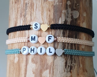 Stainless steel initial bracelet - name bracelet - personalized - macrame bracelet - friendship bracelet - heart - love - letter bracelet