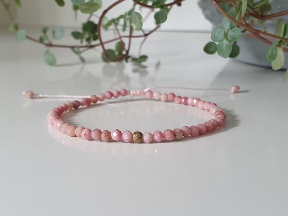 Rhodonit Armband mit 925 Silber Perle - Rhodonit Schmuck - Edelsteinarmband - boho - Hochzeit - Geschenk - Gemstones - minimalistisch