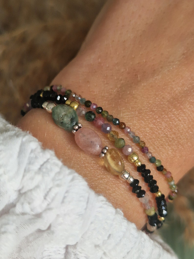 Delicate TOURMALINE bracelet | Gemstone bracelet | Gemstones | Gemstones | minimalist | elegant bracelet | Watermelon tourmaline | Healing stone image 5