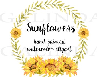 Sunflowers Watercolor clipart, Sunflower Wreath, Boho Flowers clipart, Rustic wreath, Wedding Clipart, Watercolor flowers Clipart, Sunflower