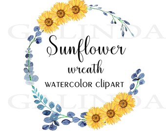 Sunflowers clip art, Sunflower wreath, Sunflowers Wedding, Watercolor Sunflowers, Watercolor wedding wreath, Floral Wreath, Sunflowers
