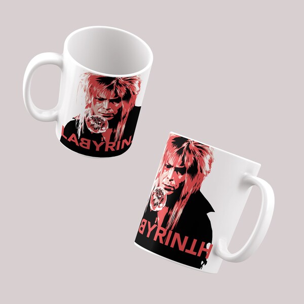 Labyrinth mug ceramic coffee tea drinks office home gift Goblin King cult film fans Jareth birthday present David Bowie gift