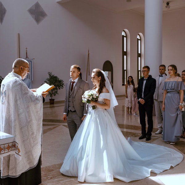 Satin wedding train, Cathedral detachable skirt, Church satin overskirt, White wedding dress train 3 meter long