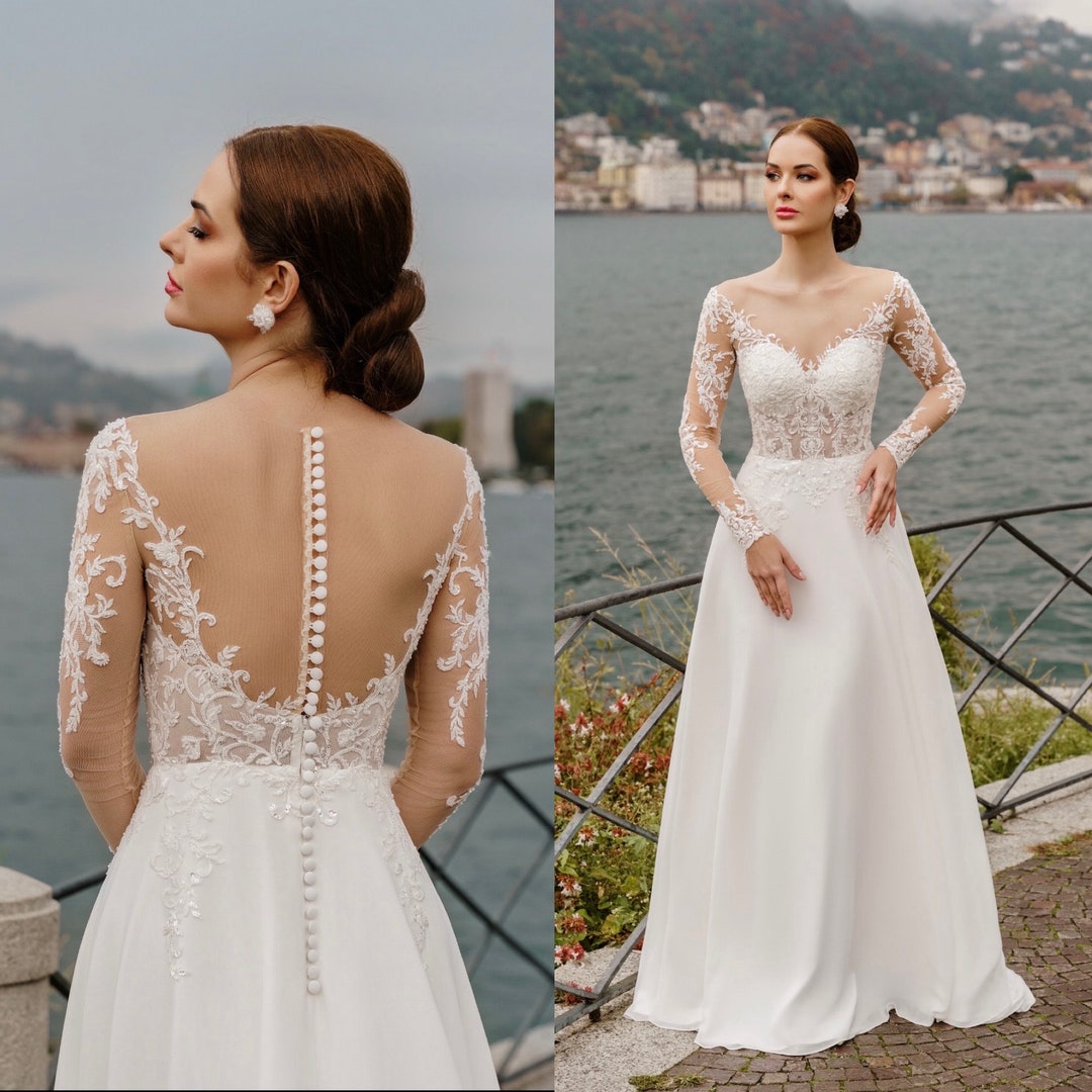 Straight Wedding Dress, Lace Wedding Dress, Long Sleeve Wedding Dress ...
