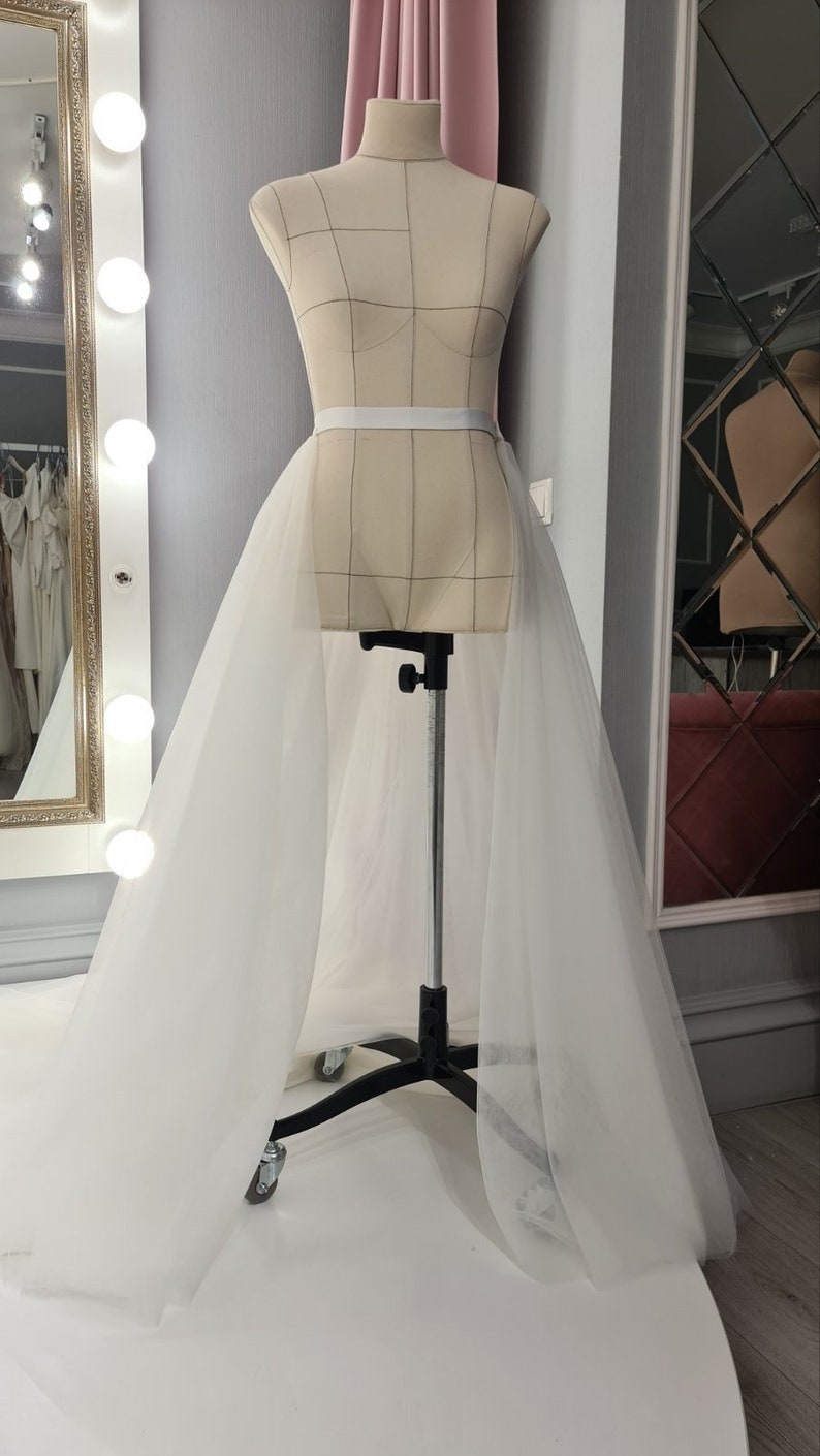Nude detachable wedding skirt, White bridal removable skirt, Tulle wedding overskirt, Chapel train wedding dress image 6