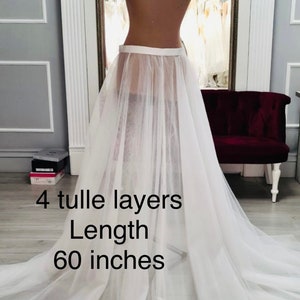 Nude detachable wedding skirt, White bridal removable skirt, Tulle wedding overskirt, Chapel train wedding dress image 5