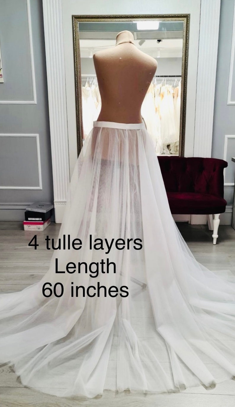 Nude detachable wedding skirt, White bridal removable skirt, Tulle wedding overskirt, Chapel train wedding dress image 5