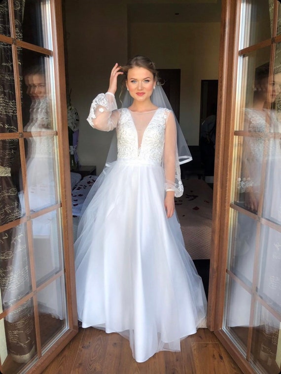 2 In 1 Pieces Wedding Dress Satin Wedding Dress Transformation Etsy