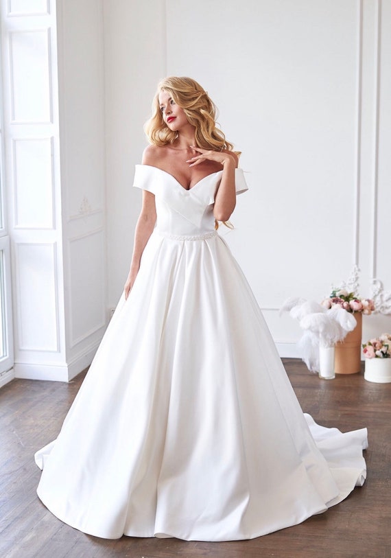 satin wedding dress with train