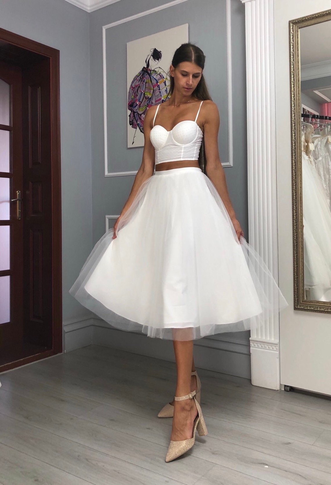 Vestito Danza Lirica Donna JEATHA 2 Pezzi - Crop Top E Gonna Irregolare Con Strass, Per Ballo Latino E Pattinaggio - Foto 3