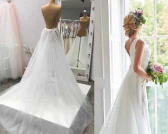 Ready to ship! Detachable train wedding dress, Wedding removable skirt, Boho wedding overskirt, Chapel train wedding dress