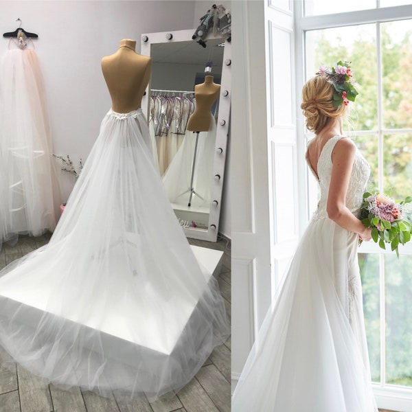 Ready to ship! Detachable train wedding dress, Wedding removable skirt, Boho wedding overskirt, Chapel train wedding dress